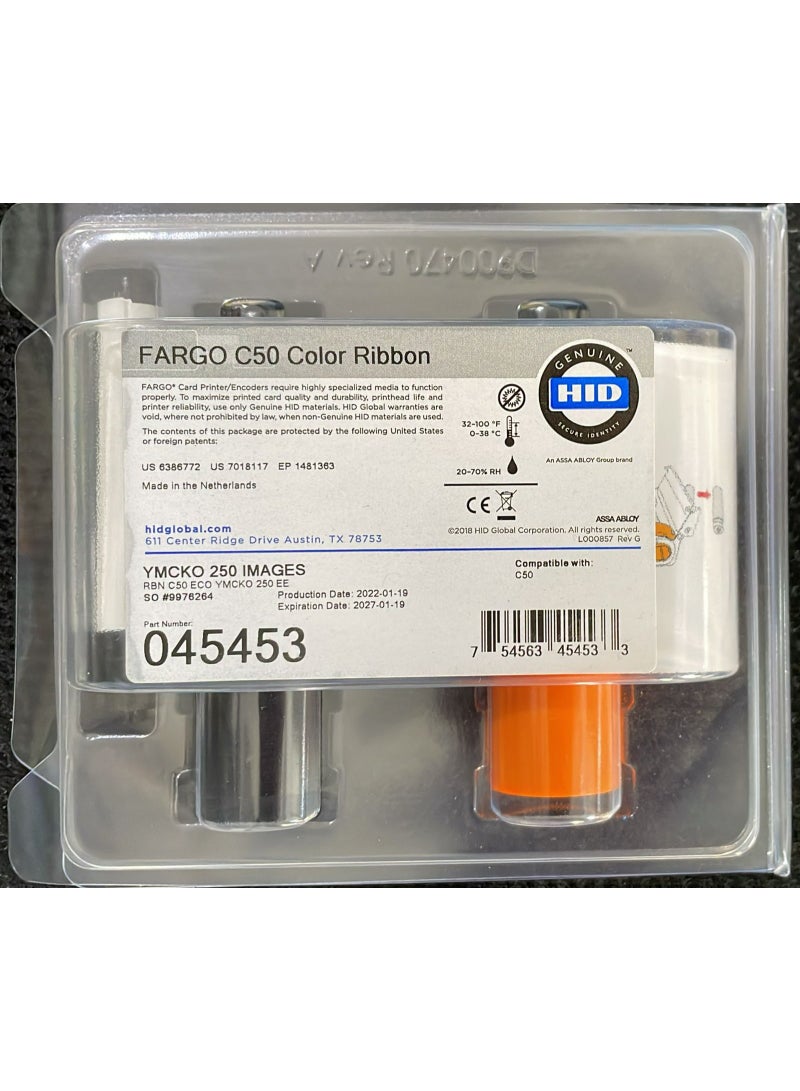 HID Fargo 45453 Ribbon YMCKO (250 Prints)